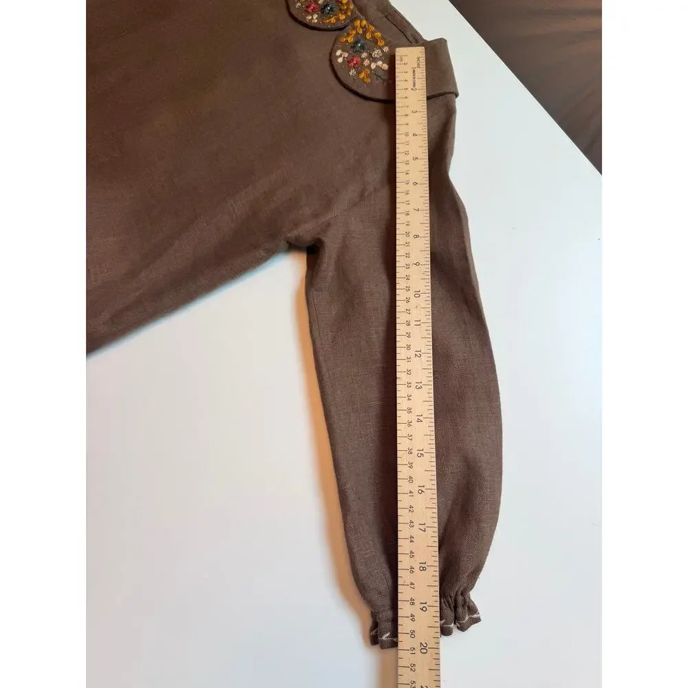 Hand Made 100% Linen Girls 7/8yo Boho Dress Embroidered Long Sleeve Cottagecore